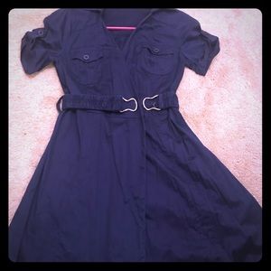 Navy wrap blouse dress